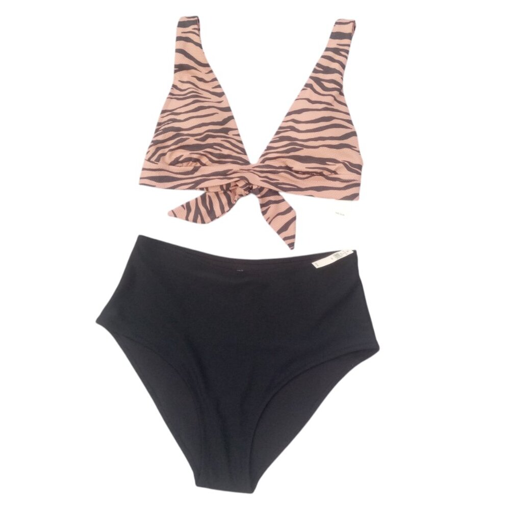 Aerie zebra print bikini top & black bottoms sz M NEW